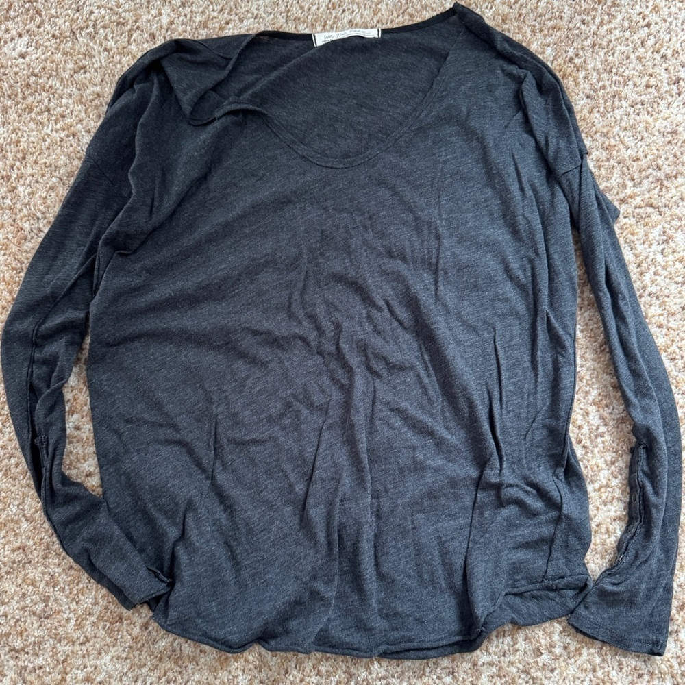 We The Free Black cotton top washed black size xs bottom detail on bottom